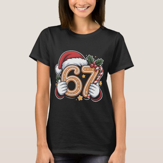 Funny 67th Birthday Christmas Gingerbread T-Shirt, T-shirt (Voorkant)
