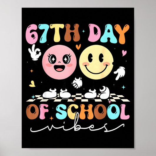 Funny 67th Day Of School Vibes Smile Face Boy Girl Poster (Voorkant)
