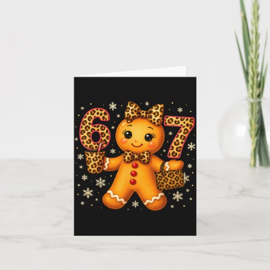 Funny 6 7 Christmas Leopard Bow Gingerbread Girls  Kaart (Voorkant)