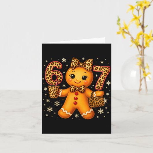 Funny 6 7 Christmas Leopard Bow Gingerbread Girls  Kaart (Gele Bloem)