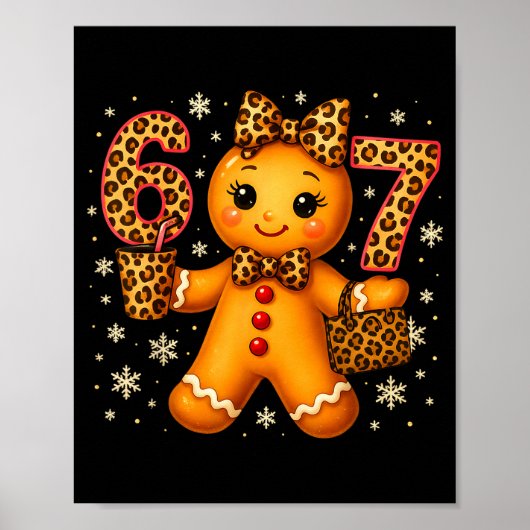Funny 6 7 Christmas Leopard Bow Gingerbread Girls Poster (Voorkant)