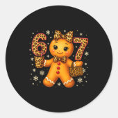 Funny 6 7 Christmas Leopard Bow Gingerbread Girls  Ronde Sticker (Voorkant)