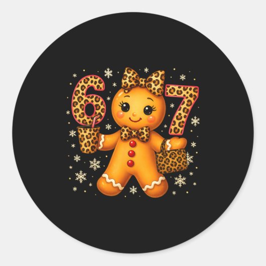 Funny 6 7 Christmas Leopard Bow Gingerbread Girls  Ronde Sticker (Voorkant)