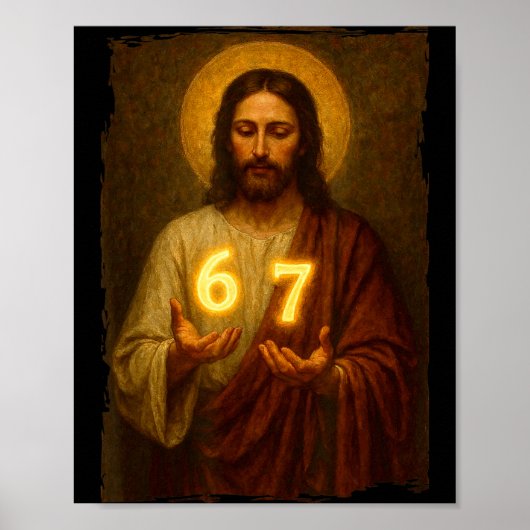 Funny 6 7 Jesus. Absurd Six Seven Meme, Weird Teen Poster (Voorkant)