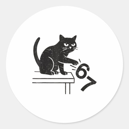 Funny 6 7 Meme Cat Knocking Off 67  Ronde Sticker (Voorkant)