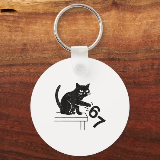 Funny 6 7 Meme Cat Knocking Off 67  Sleutelhanger (Voorkant)