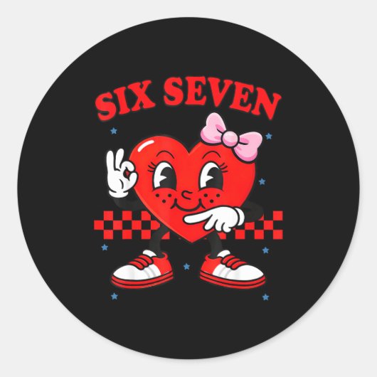 Funny 6 7 Meme Heart Six Seven 67 Valentine Couple Ronde Sticker (Voorkant)