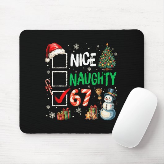 Funny 6-7 Meme Nice Naughty 67 Christmas Brain Rot Muismat (Met muis)