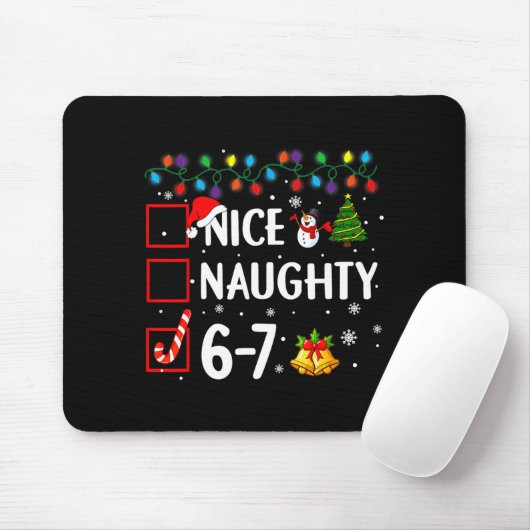 Funny 6-7 Meme Nice Naughty 67 Christmas Brain Rot Muismat (Met muis)