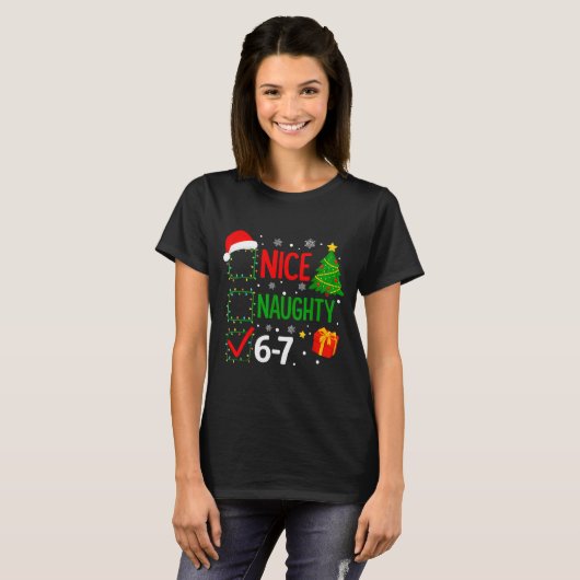 Funny 6-7 Meme Nice Naughty 67 Christmas Brain Rot T-shirt (Voorkant volledig)