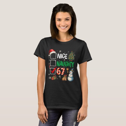Funny 6-7 Meme Nice Naughty 67 Christmas Brain Rot T-shirt (Voorkant volledig)