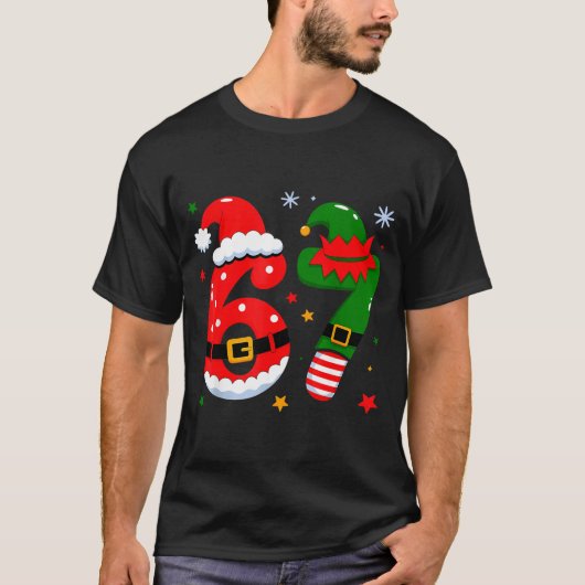 Funny 6 7 Six Seven Meme Christmas Santa Elf Coupl T-shirt (Voorkant)