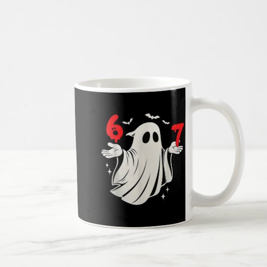 Funny 6 7 Six Seven Meme Halloween Humor Ghost Cos Koffiemok (Rechts)
