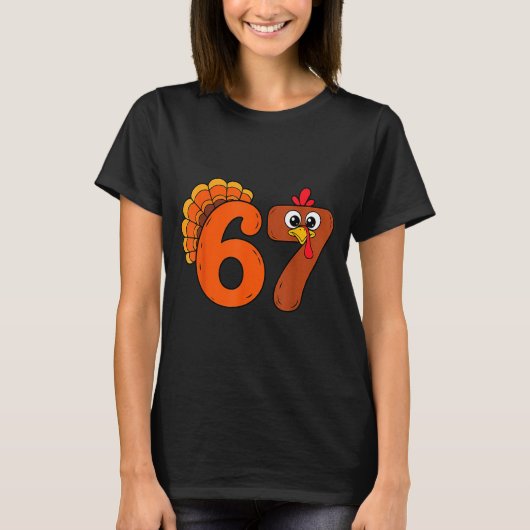 Funny 6 7 Six Seven Meme Thanksgiving Turkey Holid T-shirt (Voorkant)