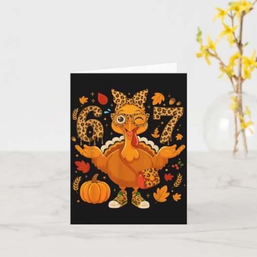 Funny 6 7 Thanksgiving Leopard Bow Turkey Six Seve Kaart (Gele Bloem)