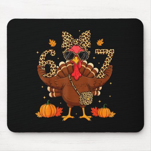 Funny 6 7 Thanksgiving Leopard Bow Turkey Six Seve Muismat (Voorkant)