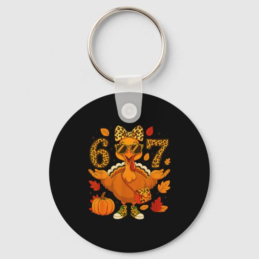 Funny 6 7 Thanksgiving Leopard Bow Turkey Six Seve Sleutelhanger (Voorkant)