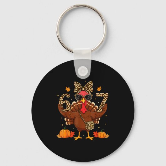 Funny 6 7 Thanksgiving Leopard Bow Turkey Six Seve Sleutelhanger (Voorkant)