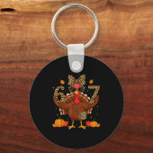 Funny 6 7 Thanksgiving Leopard Bow Turkey Six Seve Sleutelhanger (Voorkant)