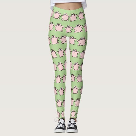 Funny 6 Cartoon Illustratie Varken Kies Kleur L Leggings (Voorkant)