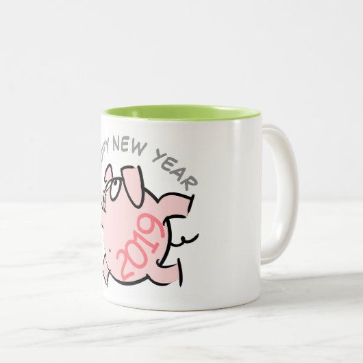 Funny 6 Cartoon Illustratie Varkens aangepast Jaar Tweekleurige Koffiemok (Voorkant rechts)