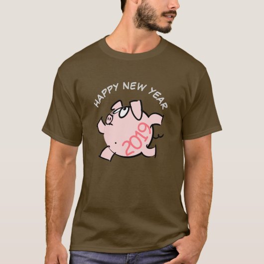 Funny 6 Cartoon Illustratie Varkensjaar 2019 Man T T-shirt (Voorkant)