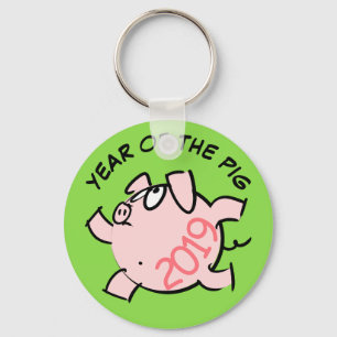 Funny 6 Cartoon Illustration Pig Jaar 2019 R KeyC Sleutelhanger