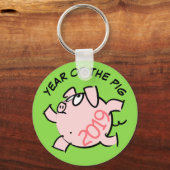 Funny 6 Cartoon Illustration Pig Jaar 2019 R KeyC Sleutelhanger (Voorkant)