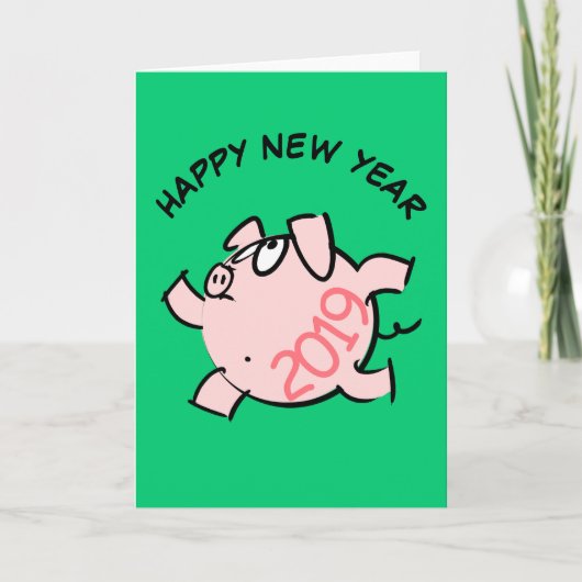 Funny 6 Cartoon Illustration Pig Year 2019 Kaart (Voorkant)