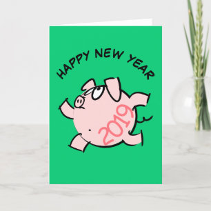 Funny 6 Cartoon Illustration Pig Year 2019 Kaart