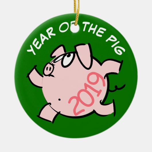 Funny 6 Cartoon Illustration Pig Year 2019 Round Keramisch Ornament (Voorkant)