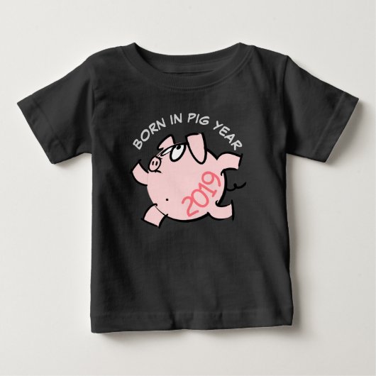 Funny 6 Cartoon Illustration Pink Pig 2019 Baby T (Voorkant)