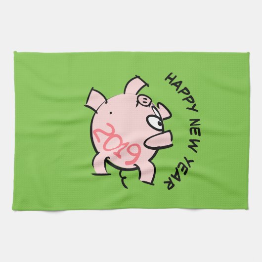 Funny 6 Cartoon Pig. 2019 Kitchen Towel Theedoek (Horizontaal)