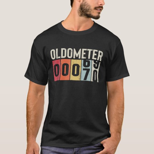 Funny 70 jaar oude Oldometer 70th Birthday T-shirt (Voorkant)