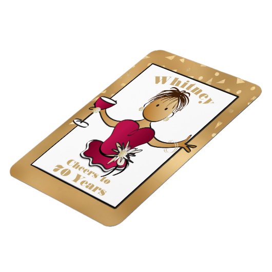 Funny 70th Birthday Cheers to 70 Cartoon Red Wine Magneet (Linkerzijde)