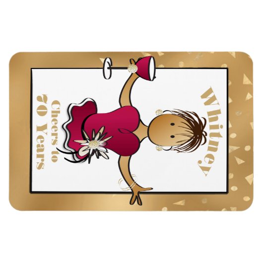 Funny 70th Birthday Cheers to 70 Cartoon Red Wine Magneet (Horizontaal)