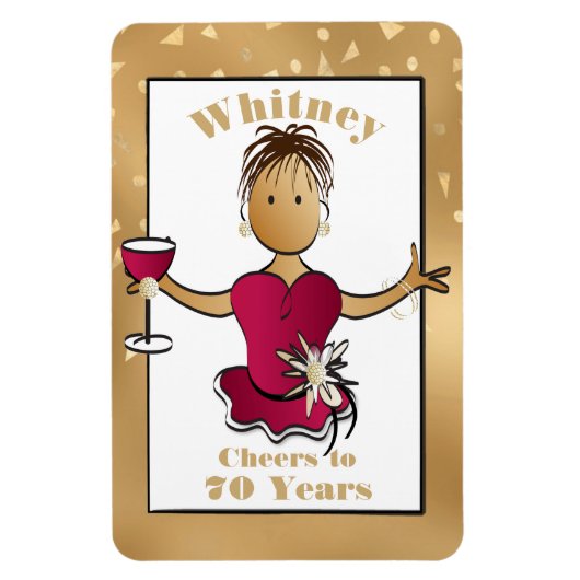 Funny 70th Birthday Cheers to 70 Cartoon Red Wine Magneet (Verticaal)