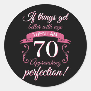 Funny 70th Birthday 'Perfection' Ronde Sticker