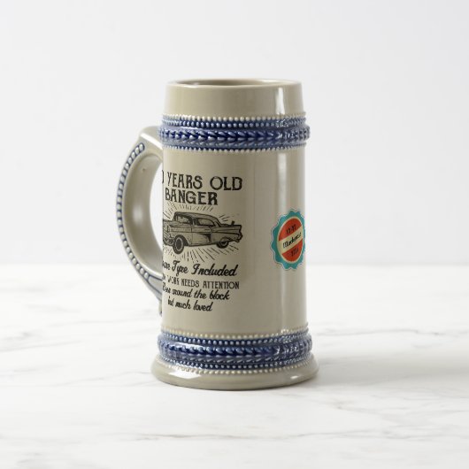 Funny 70th Birthday Retro Car Banger Add Name Date Bierpul (Voorkant links)