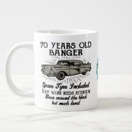 Funny 70th Birthday Retro Car Banger Add Name Date Grote Koffiekop