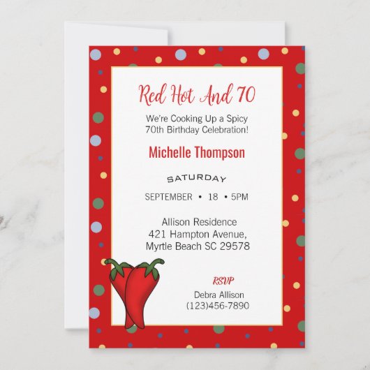 Funny 70th Red Hot Pepper Birthday Party Kaart (Voorkant)