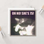 Funny 75th Birthday (Kat) Kaart (Voorkant / Achterkant in situ)
