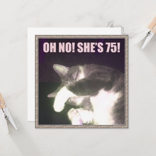 Funny 75th Birthday (Kat) Kaart (Voorkant / Achterkant in situ)