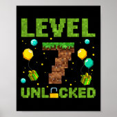 Funny 7th Birthday Boy Gamer Level 7 Unlocked Pixe Poster (Voorkant)