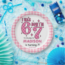 Funny 7th Birthday | “I Was 6, Now 7” Party Papieren Bordje