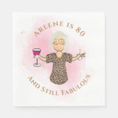 Funny 80 en Fabulous Cartoon Roze 80e Verjaardag Servet (Voorkant)