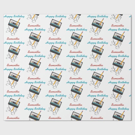 Funny 80s Muziek Retro Cassettebandje Verjaardagsn Cadeaupapier (Vlak)