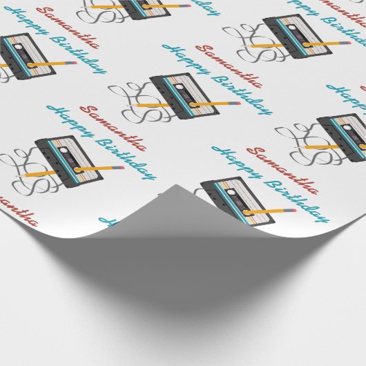 Funny 80s Muziek Retro Cassettebandje Verjaardagsn Cadeaupapier (Hoek)