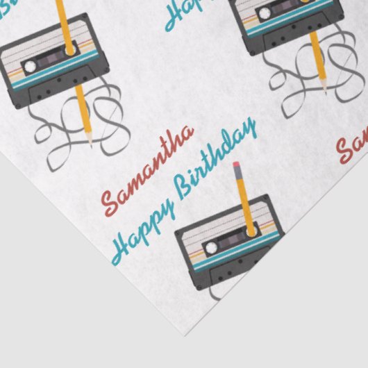 Funny 80s Muziek Retro Cassettebandje Verjaardagsn Tissuepapier (Detail)