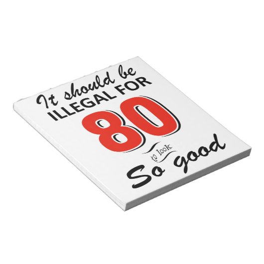 Funny 80ste jarige design notitieblok (Schuin)